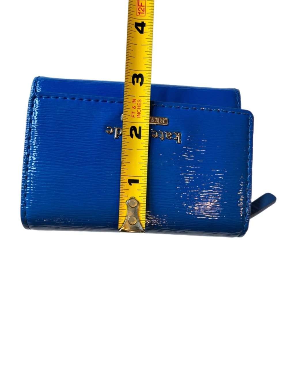 kate spade Patent Leather Electric Blue Wallet with Gold Logo - Picture 4 of 6